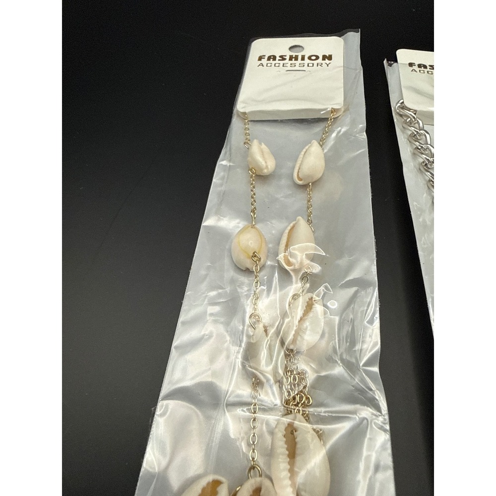 Fashion Accessory Cowrie Shell Gold Chain & Silver Chunky Curb Link Necklace Set - Picture 2 of 4